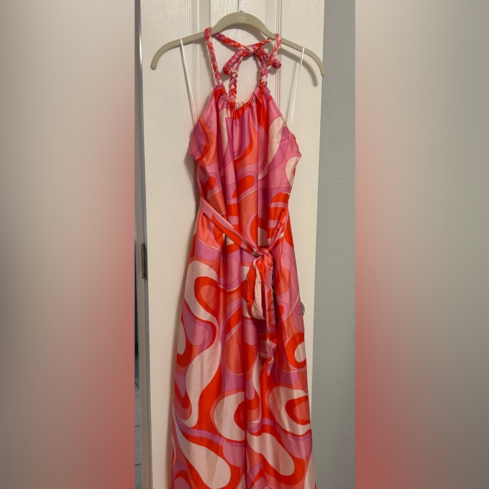 Vibrant Pink and Orange Halter jumpsuit